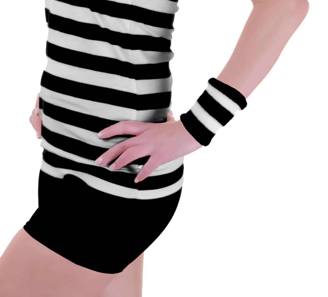 Stripe Wrist Band Black White (12 Pairs)