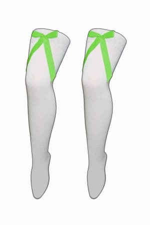 Crazy Chick White OTK Socks with Green Bow