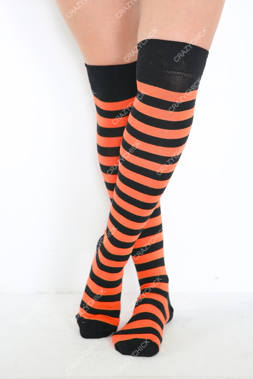 Crazy Chick Black and Orange OTK Stripe Socks