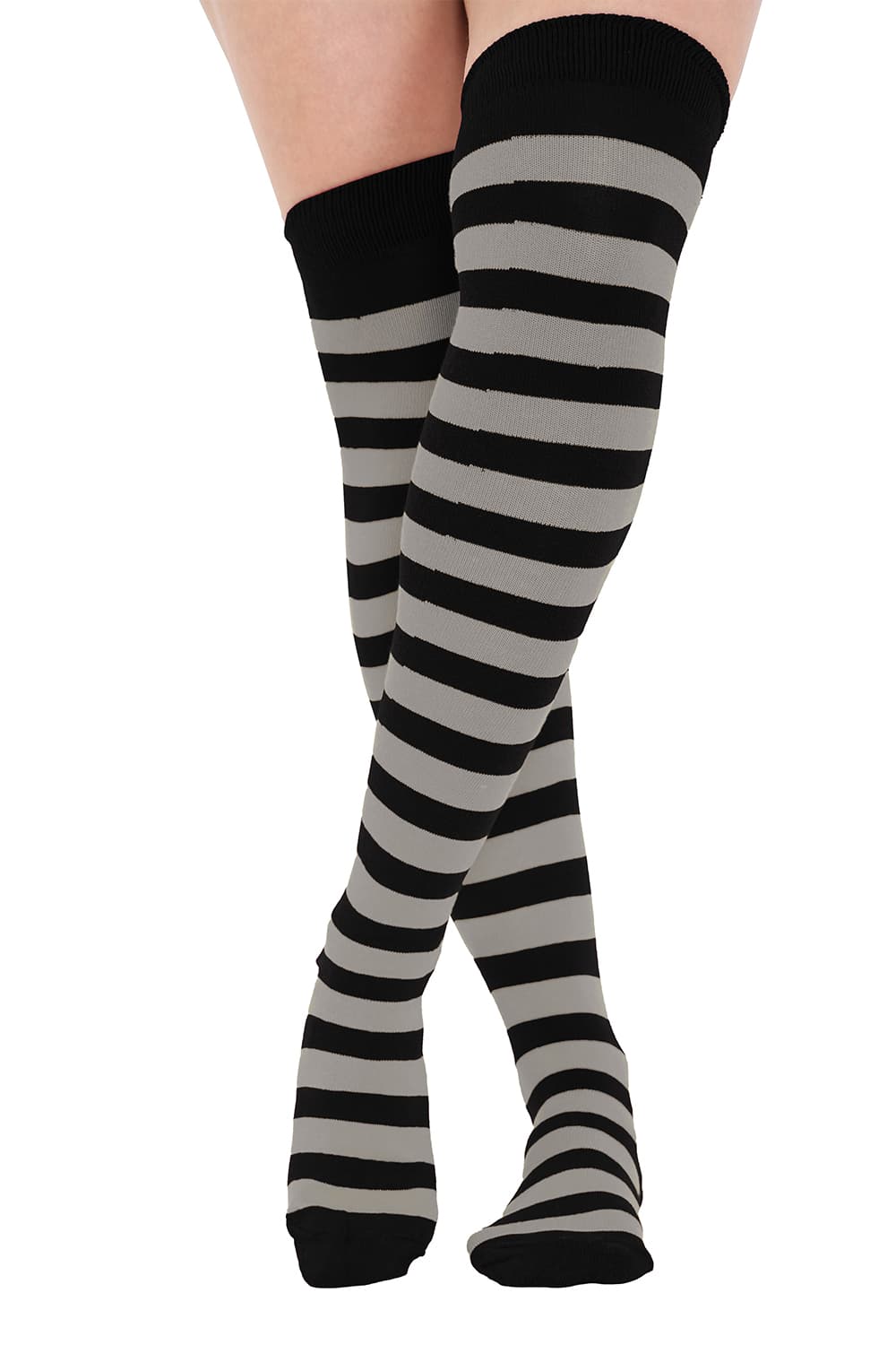 Crazy Chick Black and Grey Stripe OTK Socks
