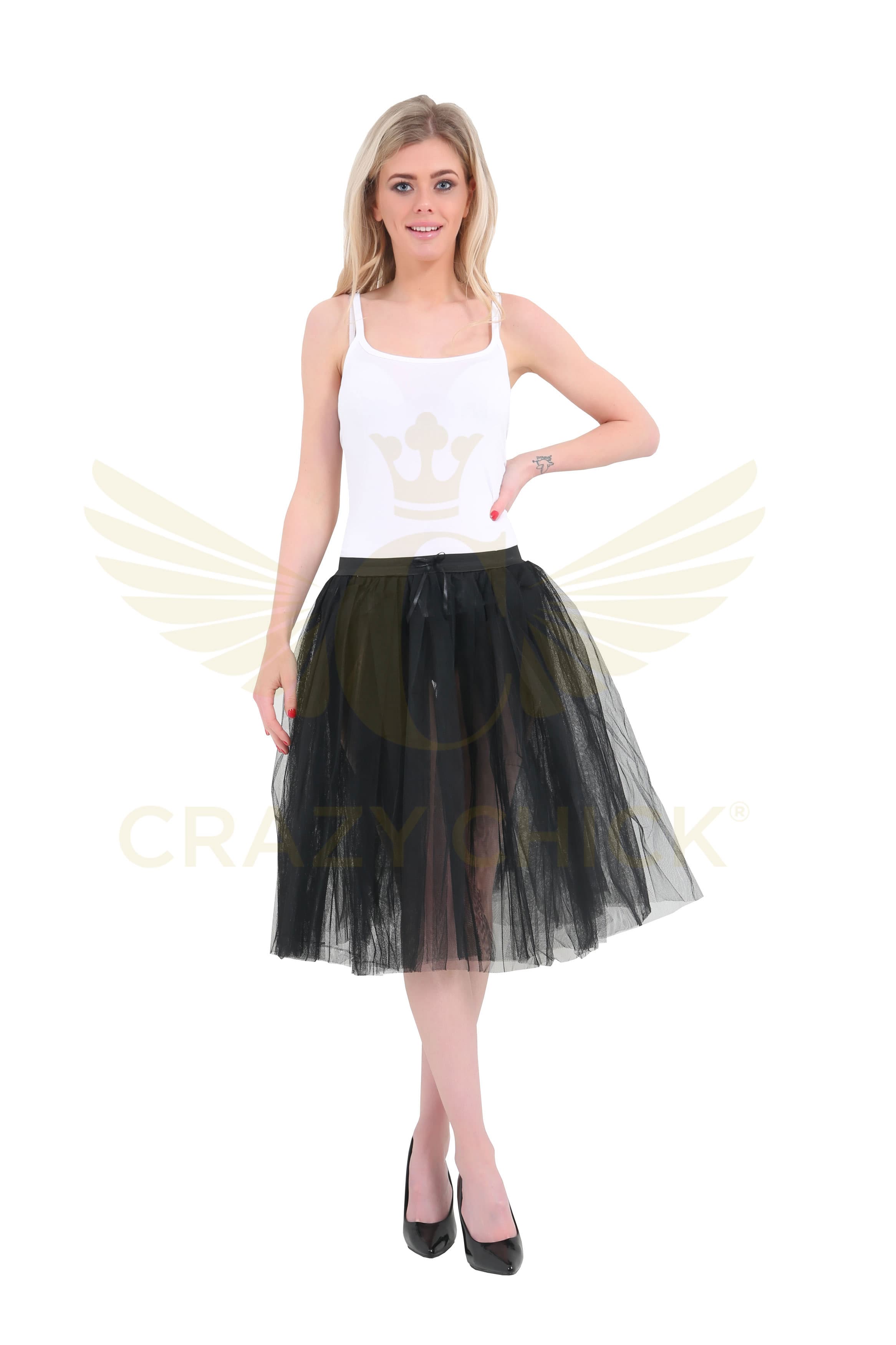 Crazy Chick Adult 3 Layer Black 25 Inches Long Tutu Skirt