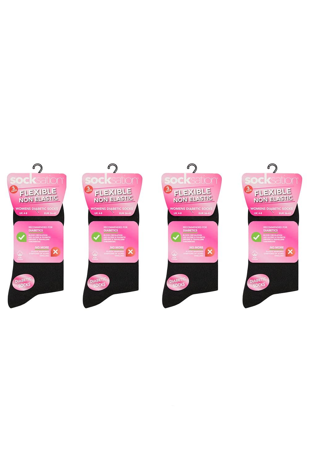 3 Pack Ladies Flexi Diabetic Socks Black