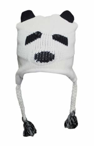White Panda Knitted Trapper Hat