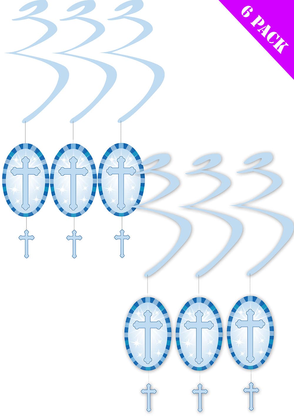 Cross Swirl Decorations Blue (Pack of 6)