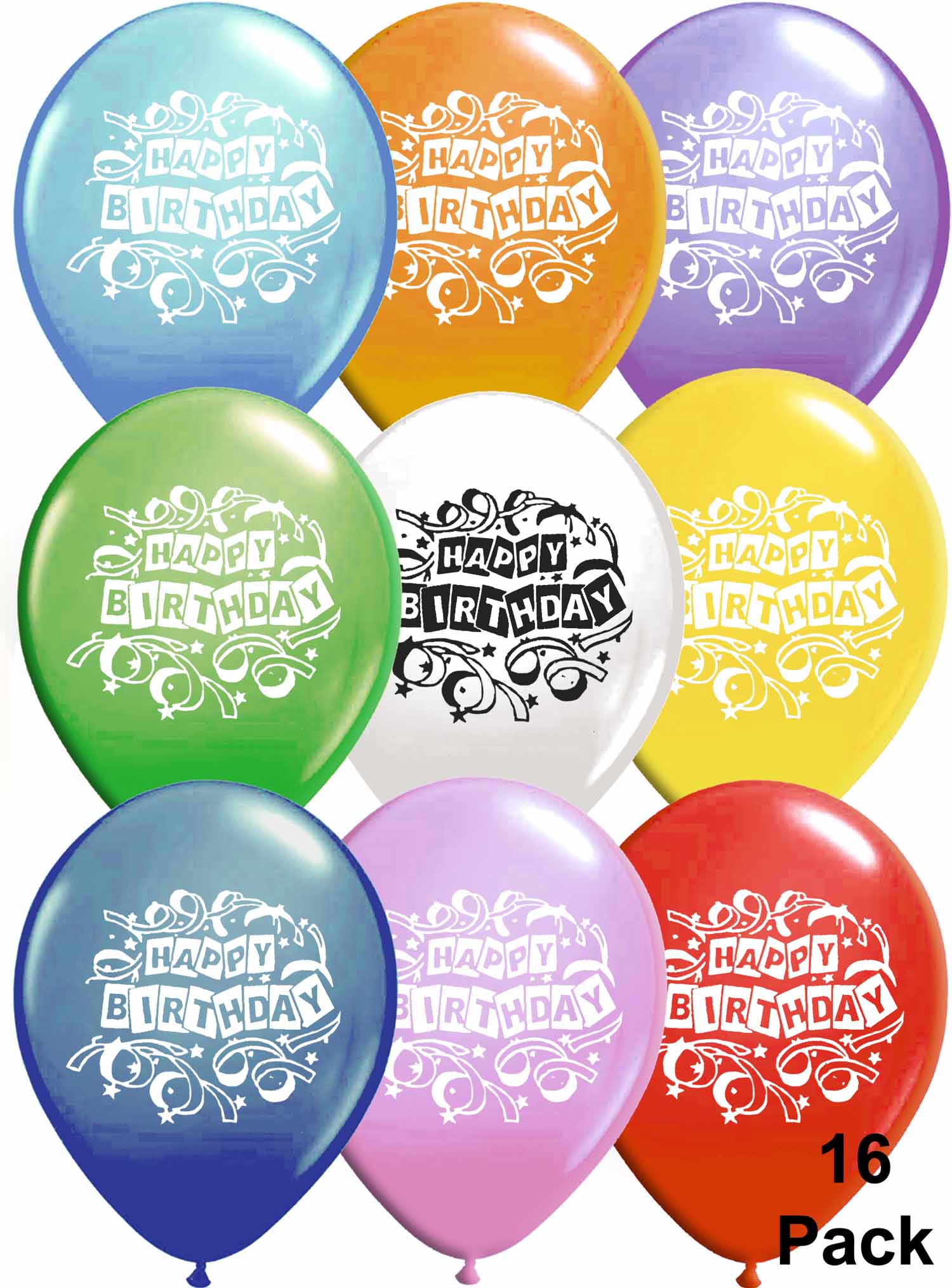 Assorted Birthday Balloons (Pack of 16)