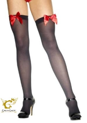 Crazy Chick Black Stockings With Red Bow