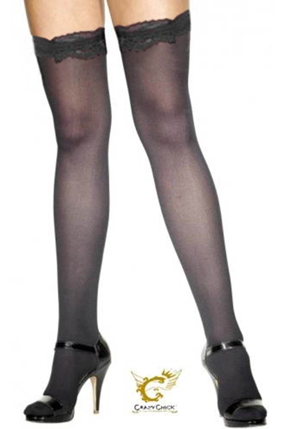 Crazy Chick Black Stockings with Lace Top