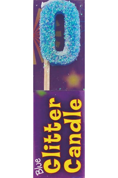 Blue Glitter 0 Digit Candle (Pack of 12)