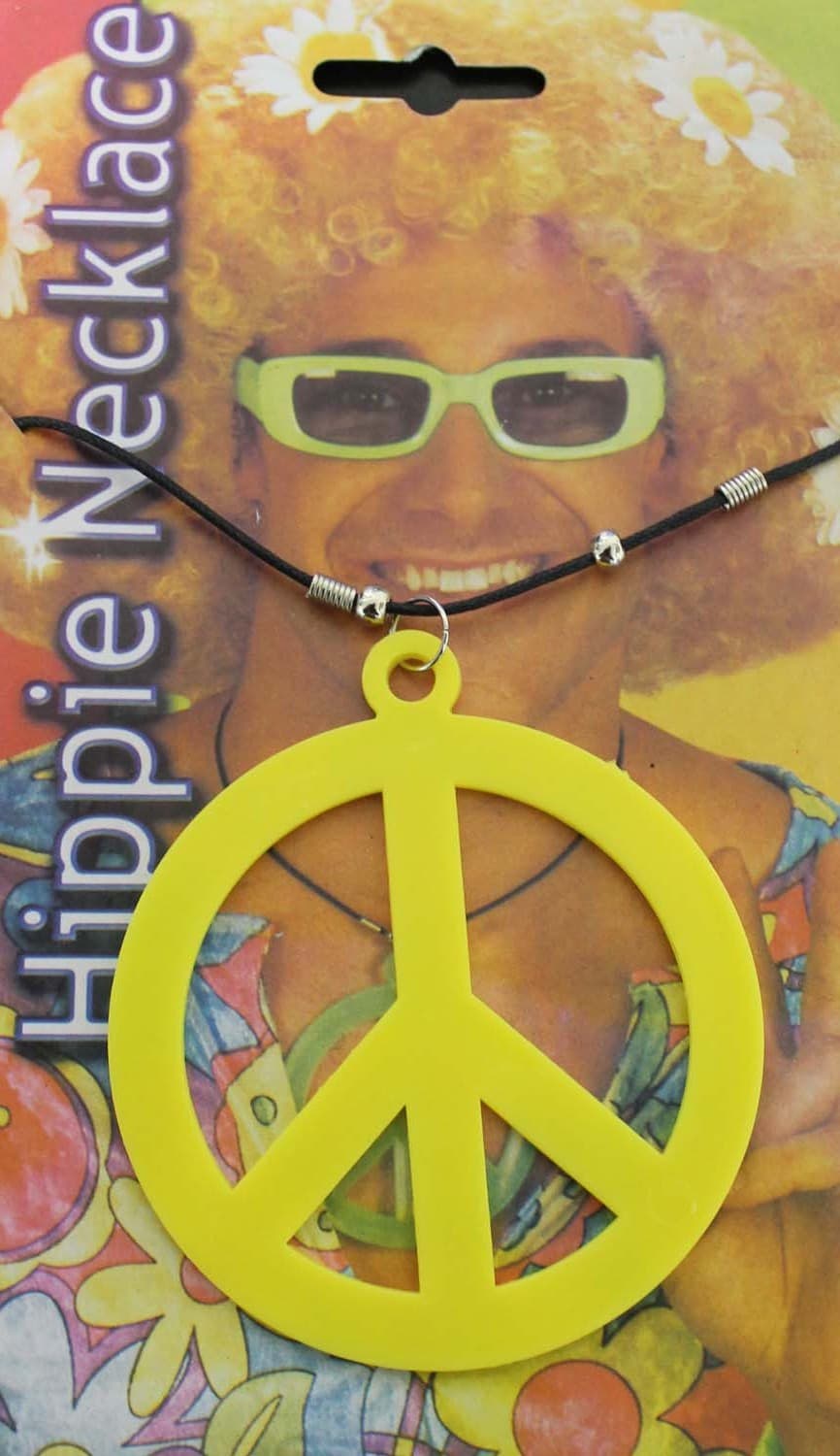 Peace Sign Hippie Necklace Neon Yellow(Pack of 12)