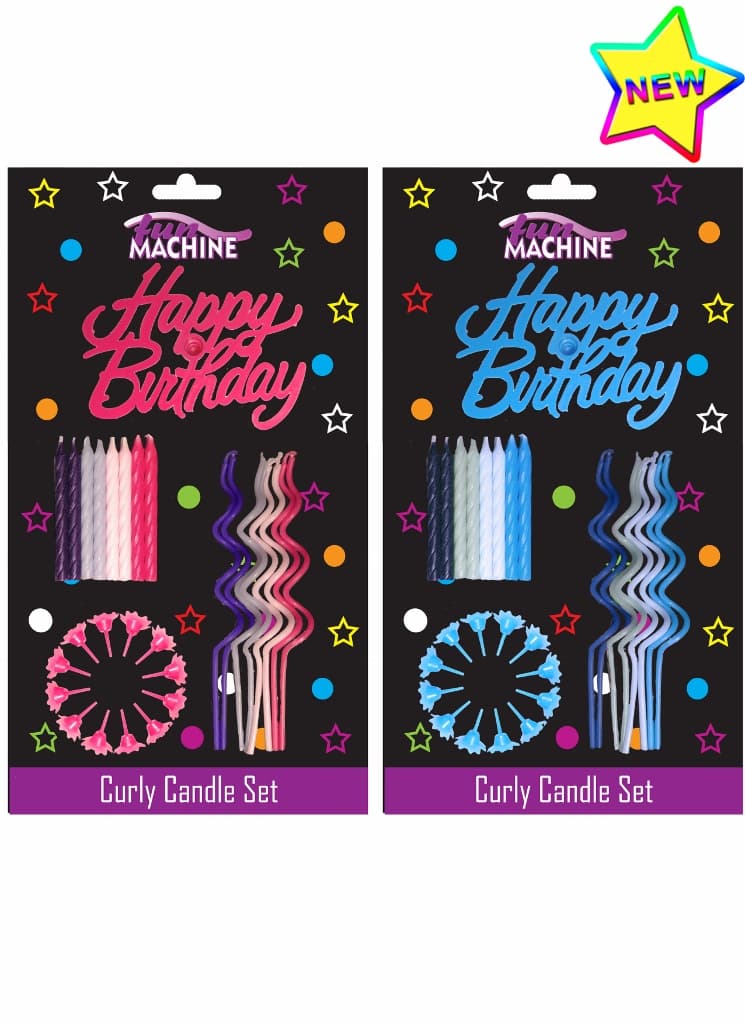 Pink and Blue Birthday Curly Candle Set
