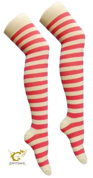 Crazy Chick Pink White OTK Stripe Socks