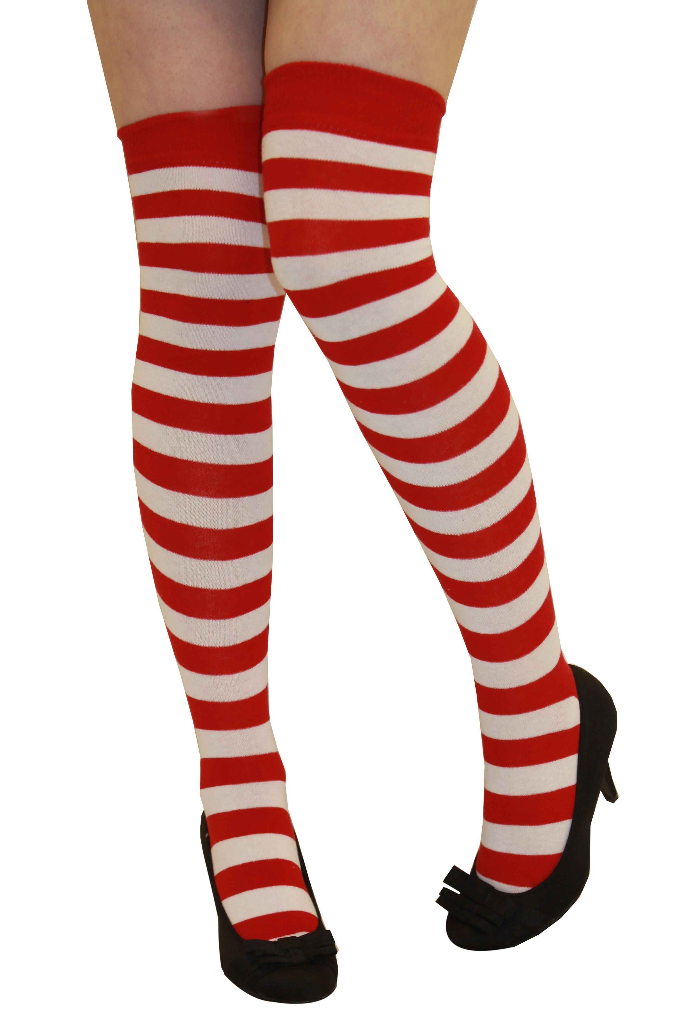 Crazy Chick Red and White Stripe OTK Socks