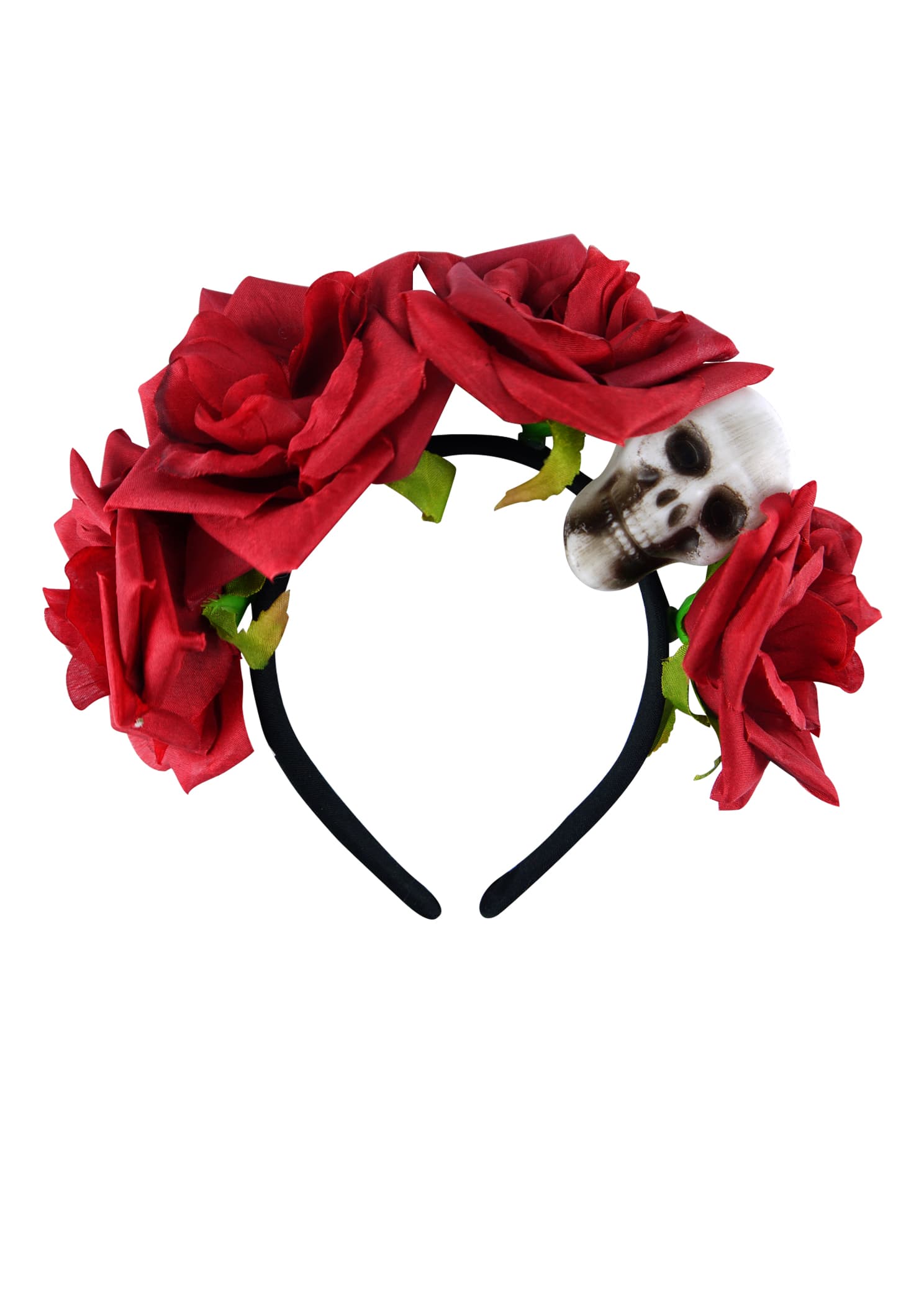 Adult Black Headband With Skull and Flower