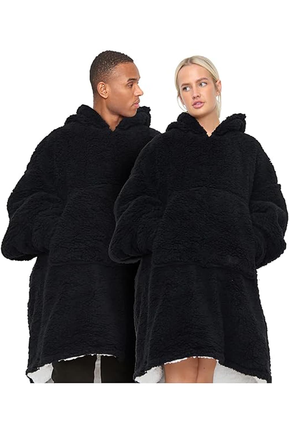 Adult Black Teddy Fabric Hoodie Blanket