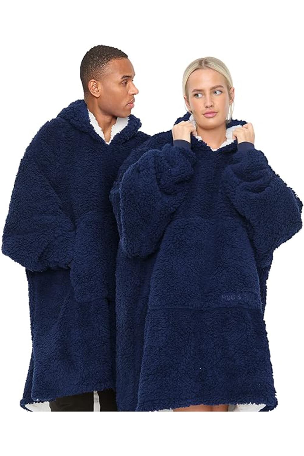 Adult Navy Teddy Fabric Hoodie Blanket
