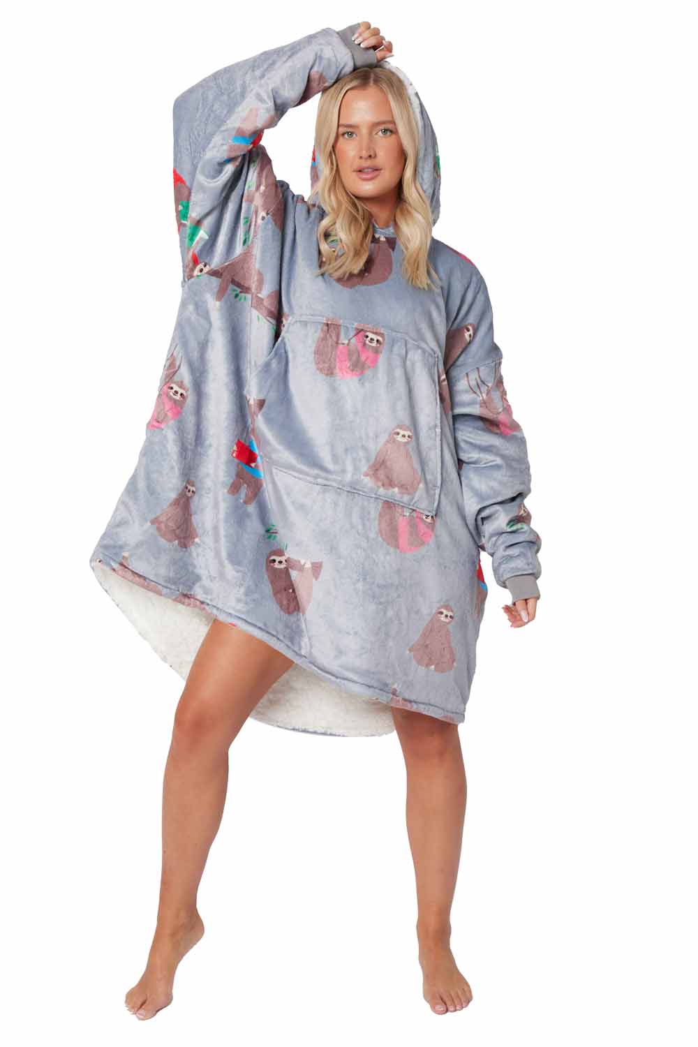 Adult New Sloth Grey Hoodie Blanket