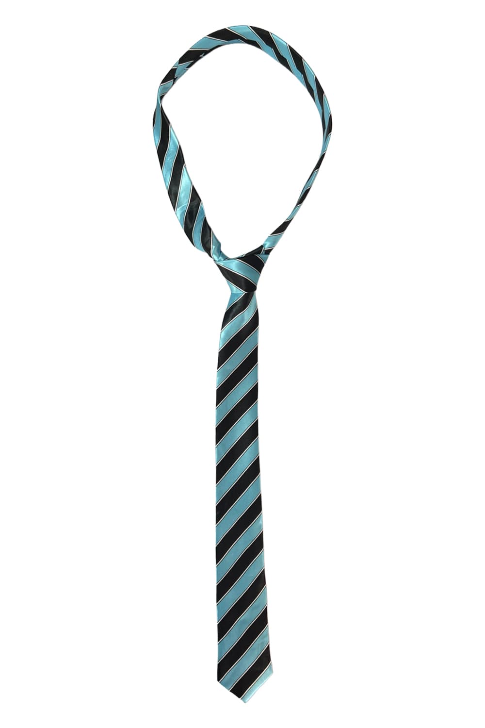 Wickedfun Black and Turquoise Striped With Thin White Line Neck Tie