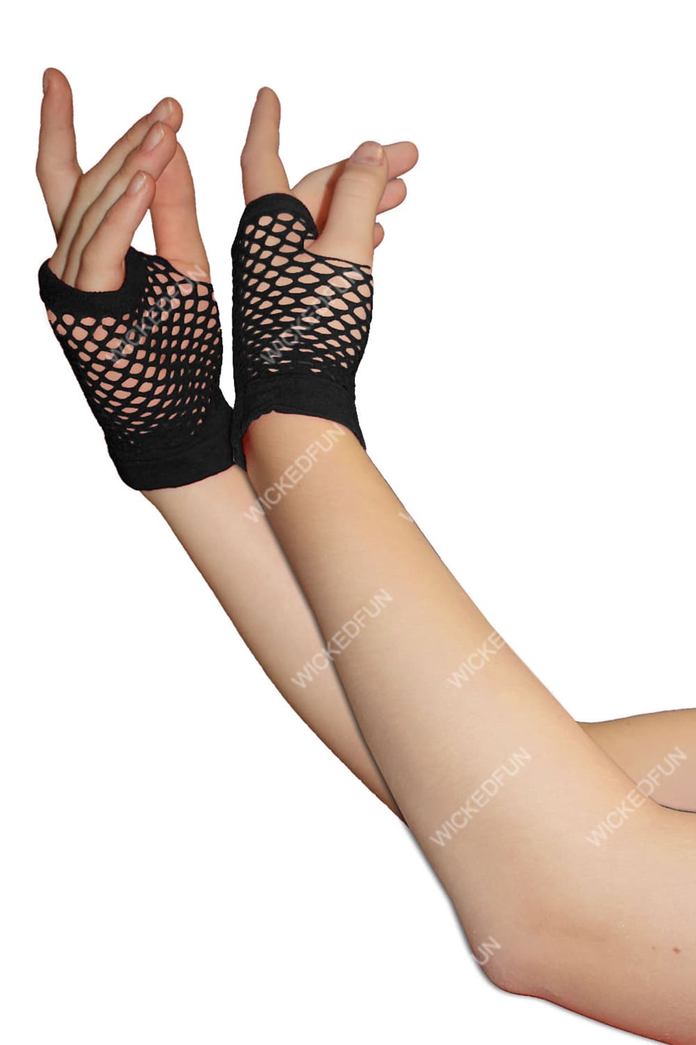 Wickedfun Black Fingerless Short Fishnet Gloves