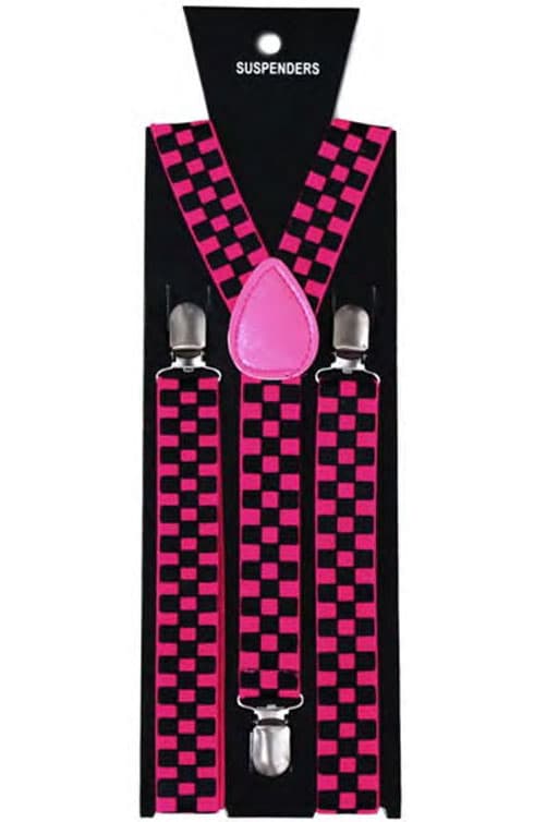 Wickedfun Black/Hot Pink Checkered Printed Braces (2.5 cm)