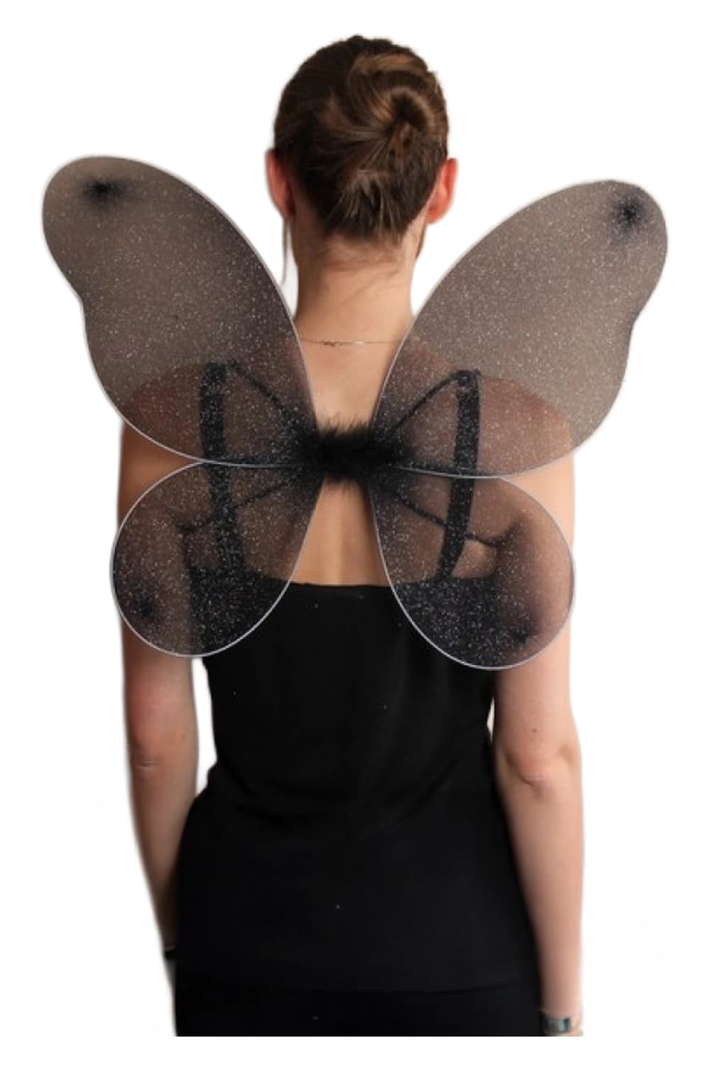 Black Net Fairy Wings with Silver Glitter.