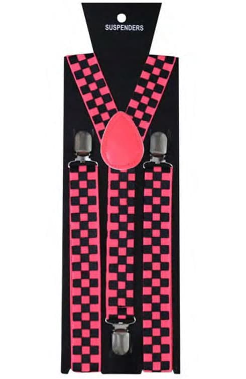Wickedfun Black/Baby Pink Checkered Printed Braces (2.5 cm)