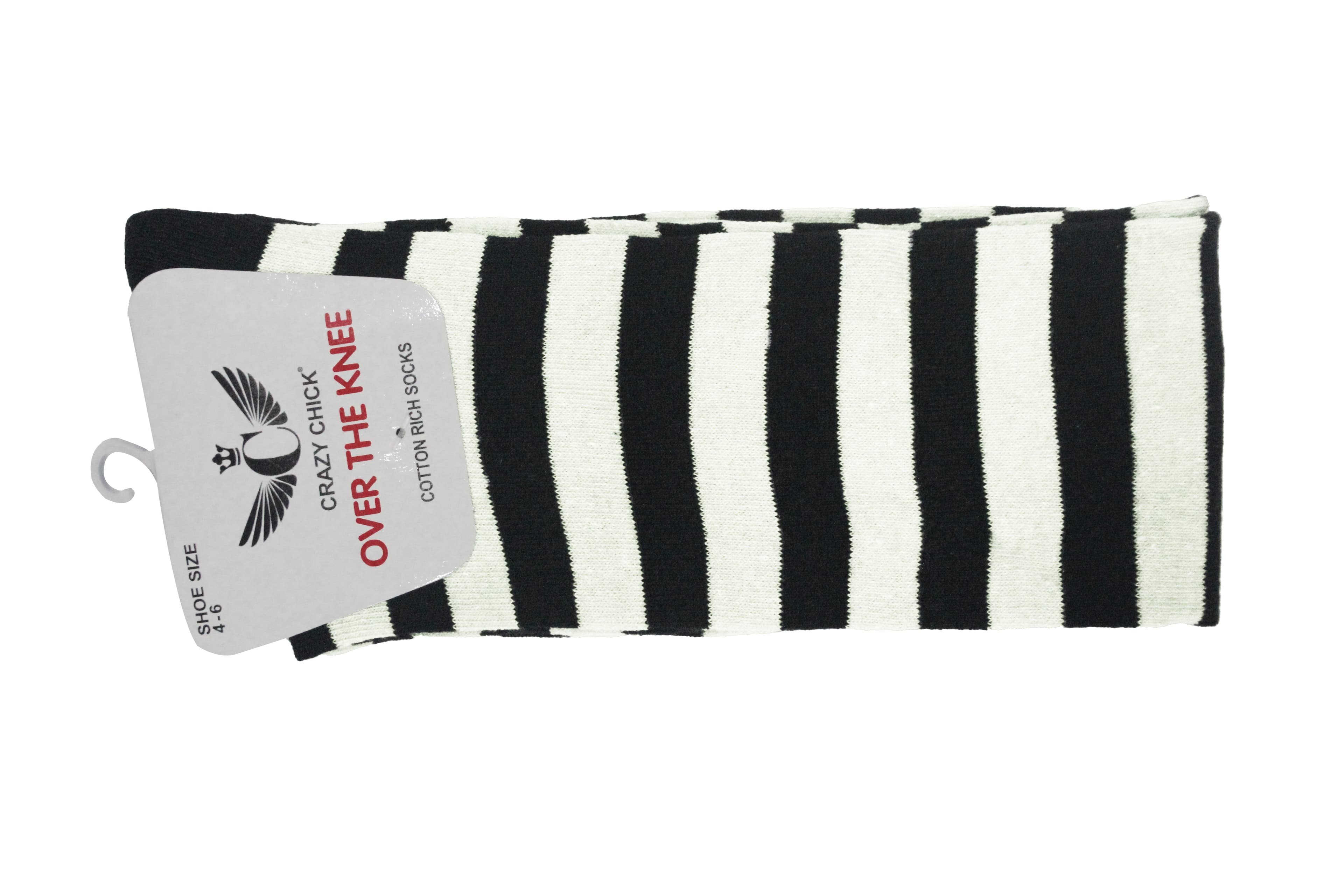 Crazy Chick Black and White Stripe OTK Socks