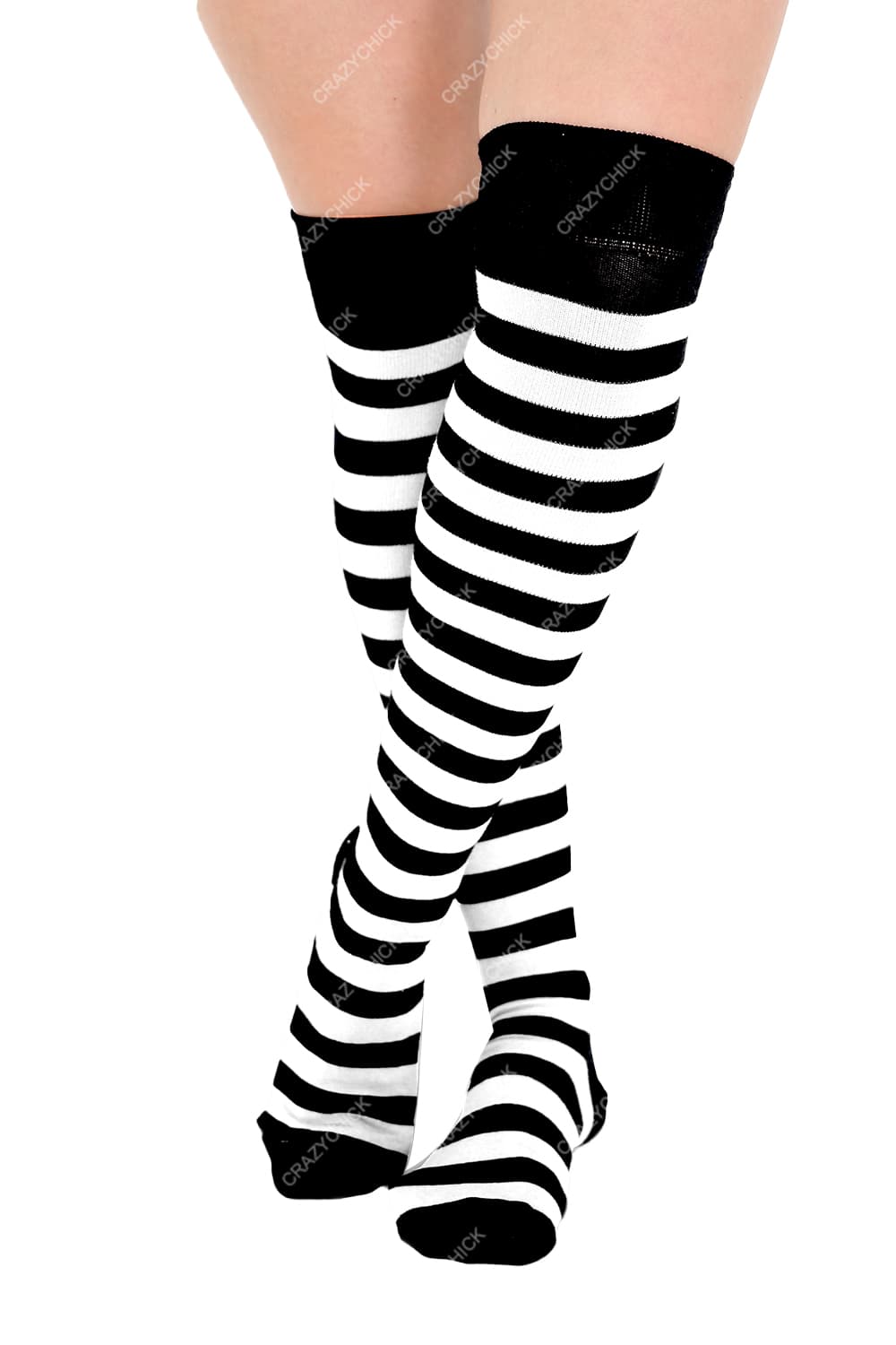 Crazy Chick Black and White Stripe OTK Socks