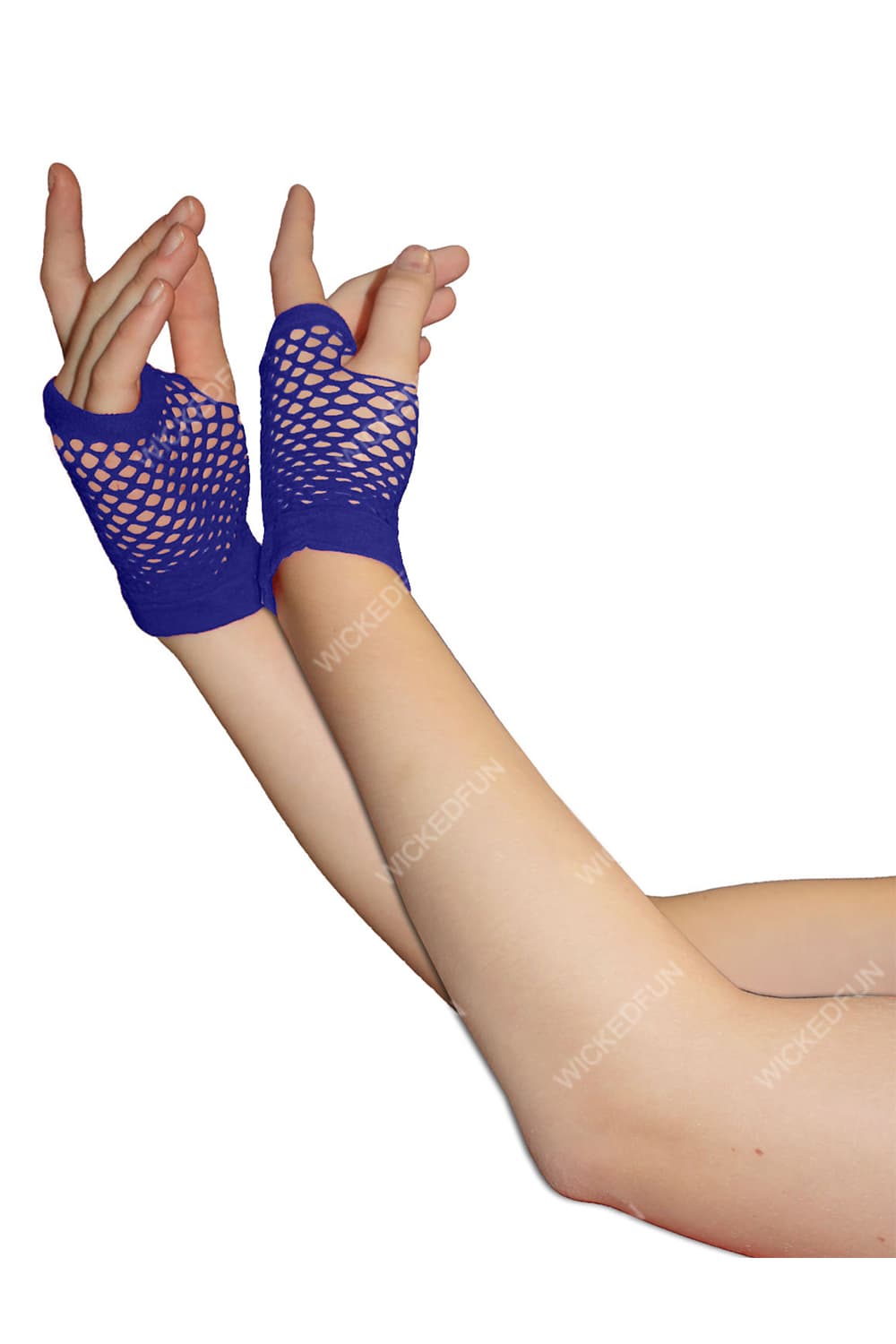 Wickedfun Blue Fingerless Short Fishnet Gloves
