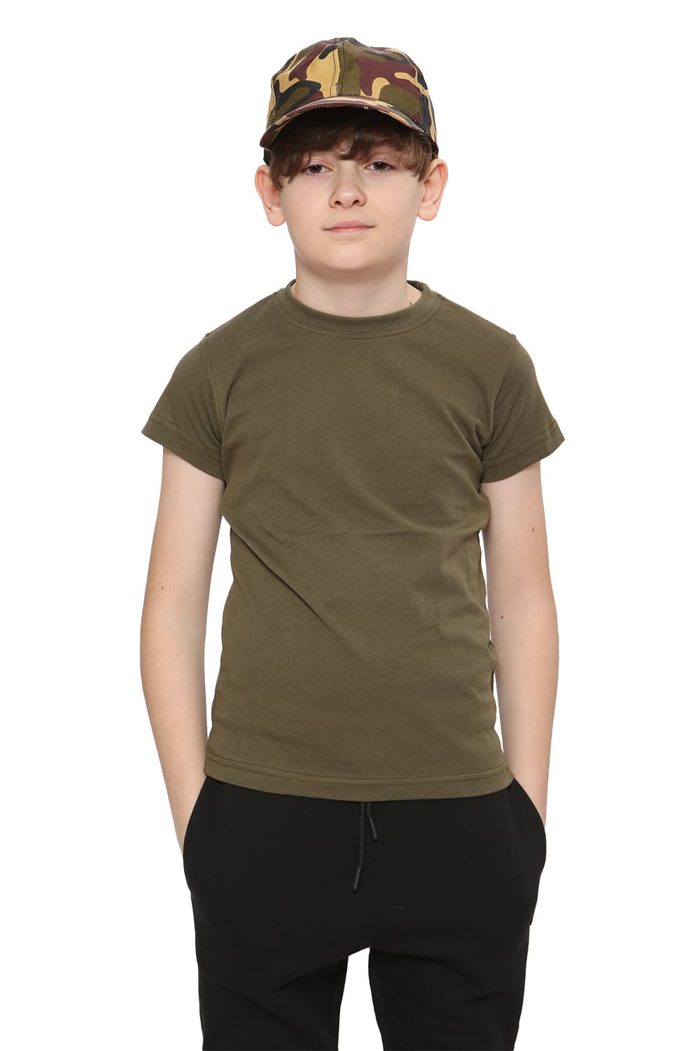 Active Star Children's Khaki Green Crew Neck Army TShirt