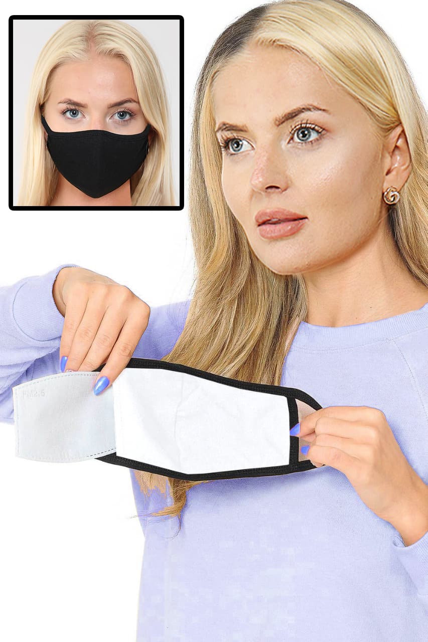 Cotton Black 2 Ply Face Covering with filter pocket