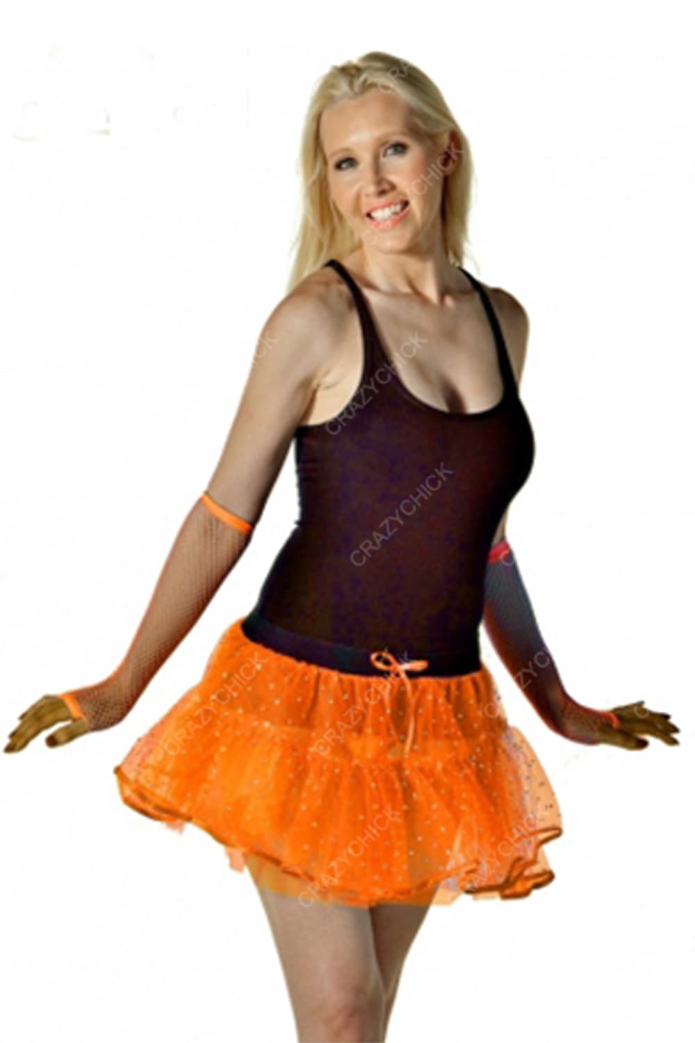 Crazy Chick Adult Sequin 4 Layer Orange Tutu Skirt