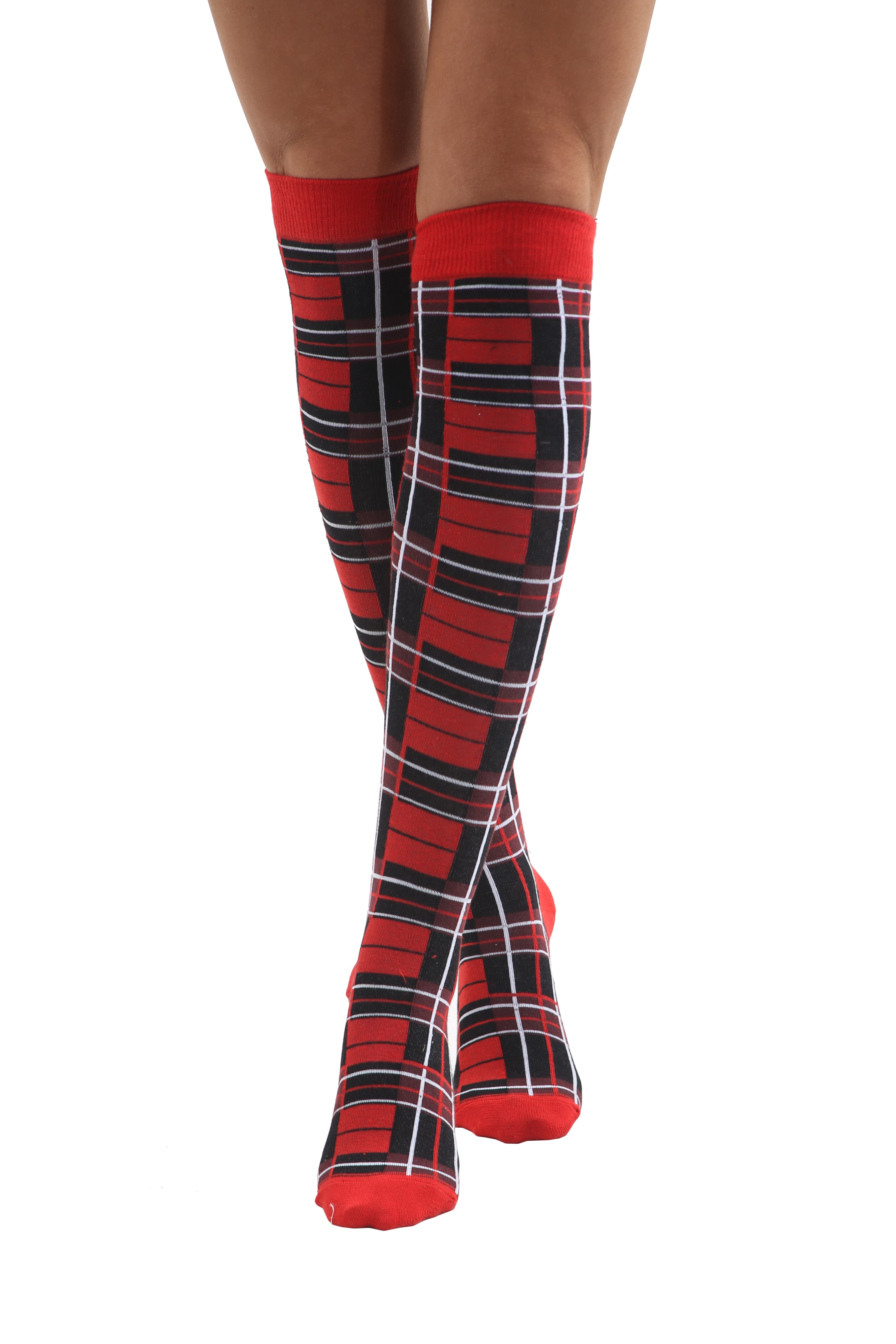 Crazy Chick Tartan Red Checkered OTK Socks