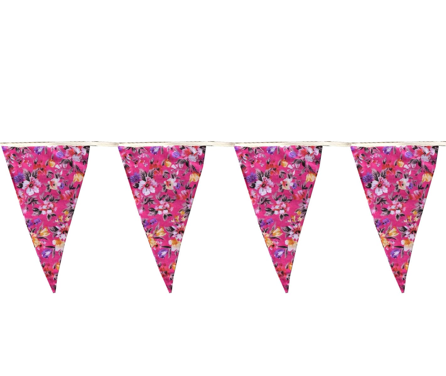 Fuchsia Floral Bunting Flag w/ Cream Lace