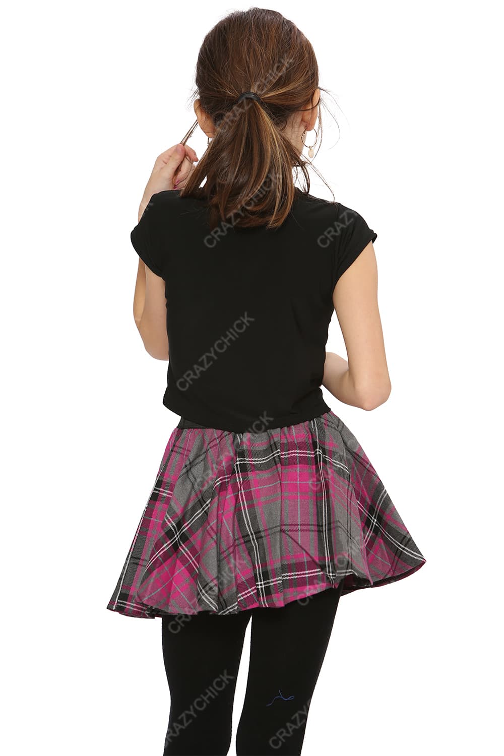Crazy Chick Girls Bow Tartan Skirt Pink