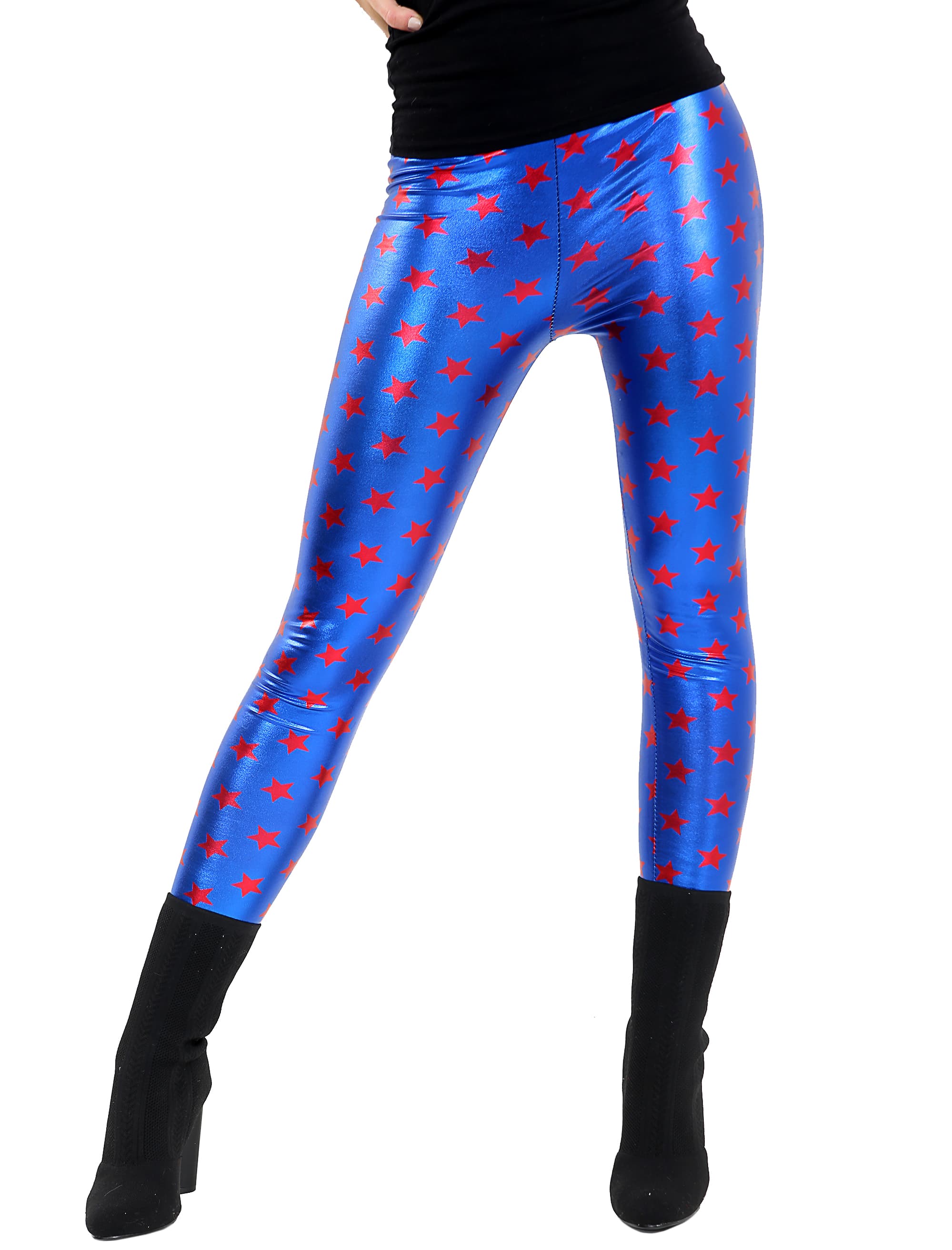 Crazy Chick Girls Red Star Shiny Metallic Leggings