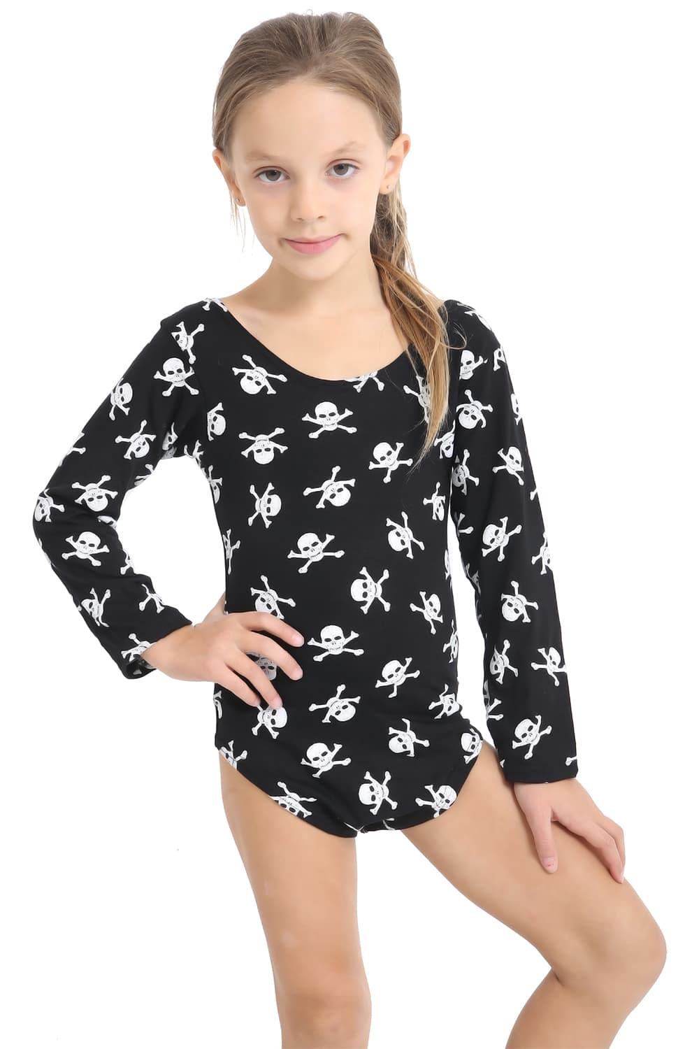 Crazy Chick Girls Skull Printed Black leotard