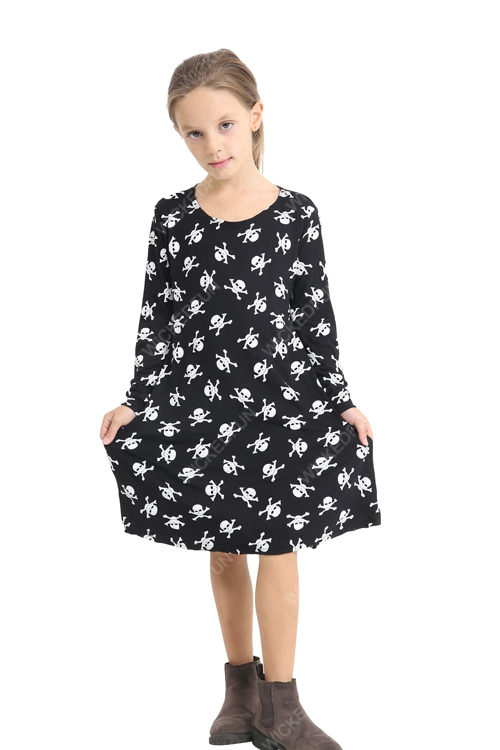 Girls Skull Printed Black Swing Dress costume