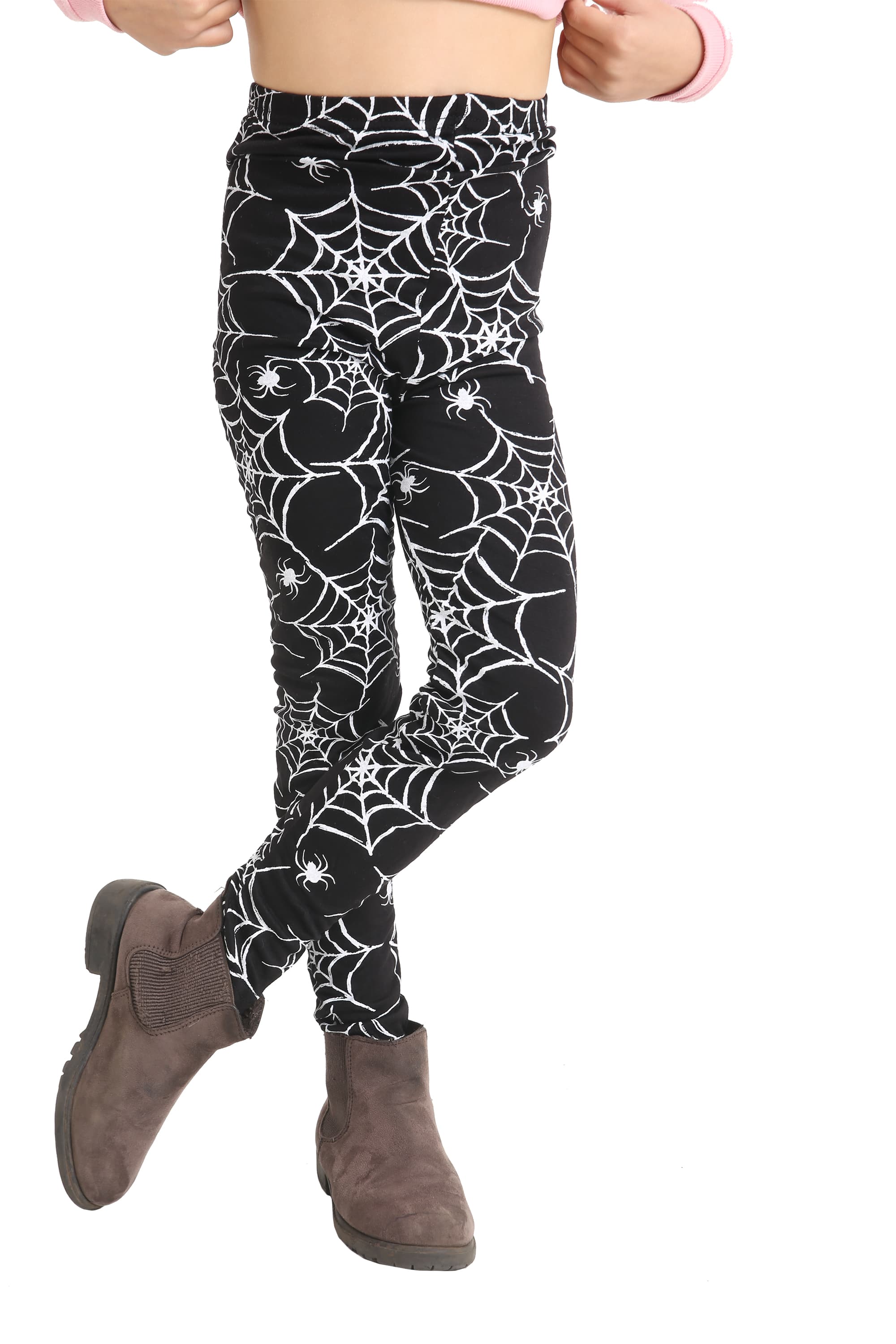 Crazy Chick Girls Spider Printed Black Leggings