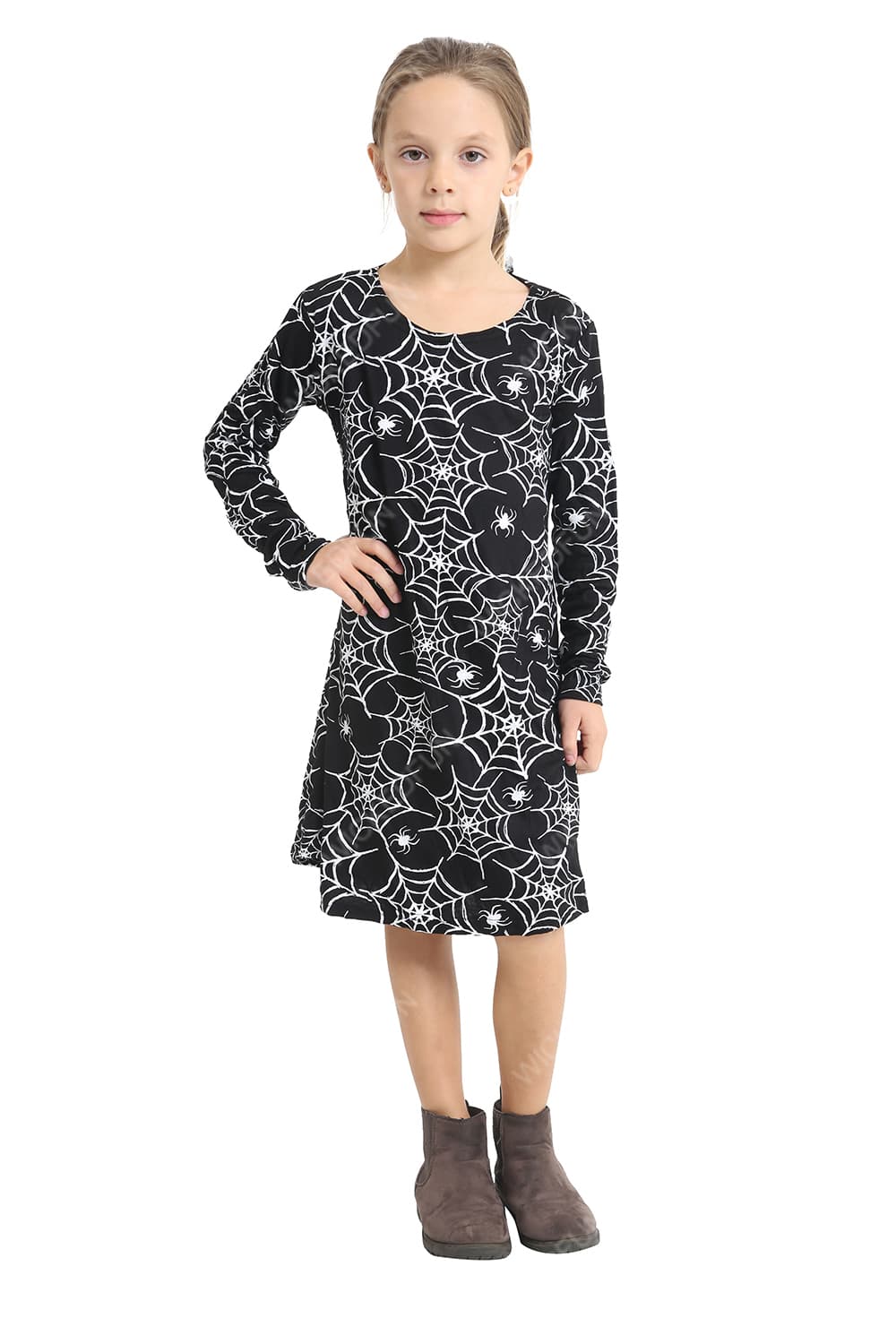 Girls Spider Printed Black Swing Dress costume