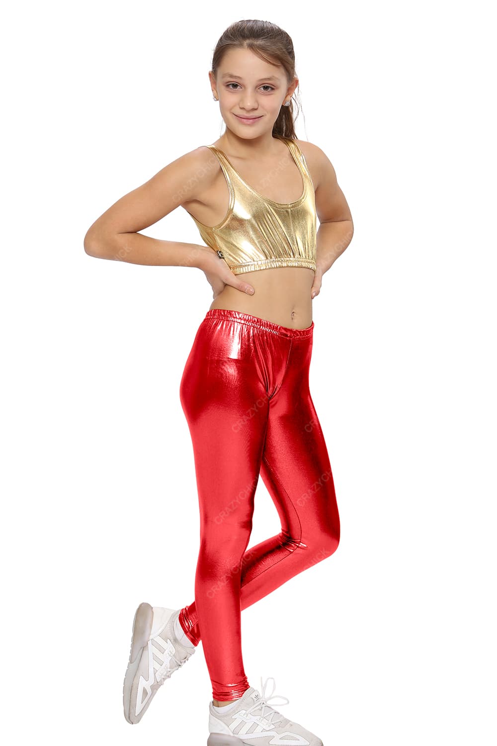 Crazy Chick Girls Shiny Metallic Red Leggings