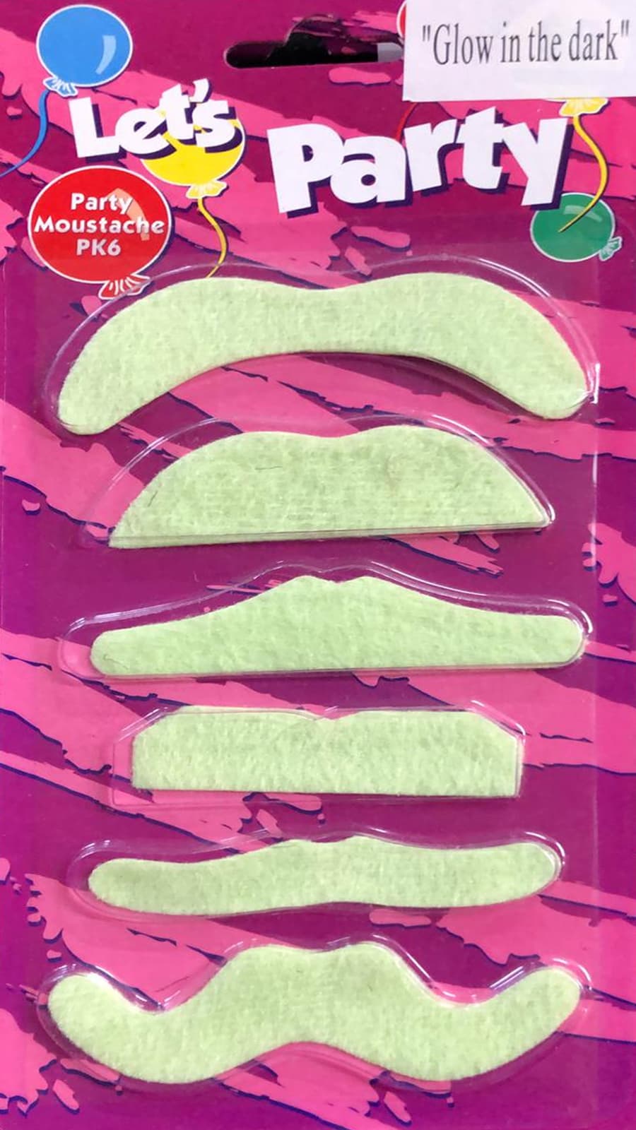 Glow in Dark Mustache 6 Pc Set