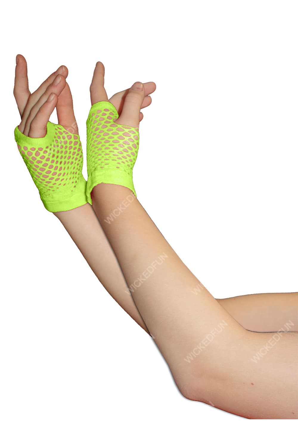 Wickedfun Green Fingerless Short Fishnet Gloves
