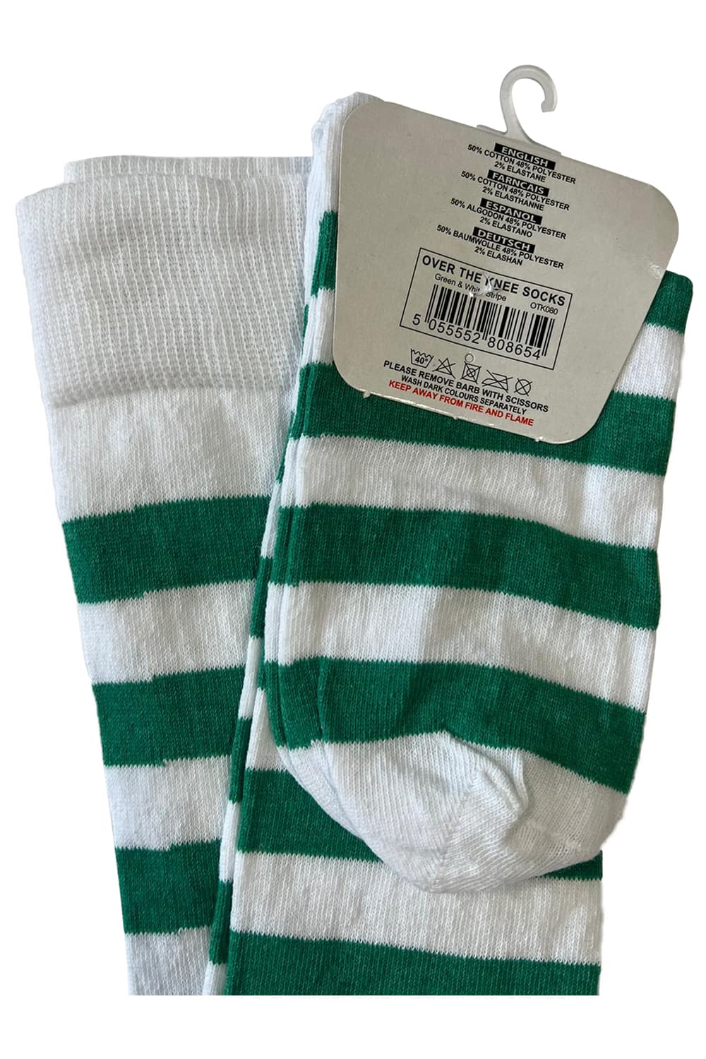 Crazy Chick Green White OTK Stripe Socks