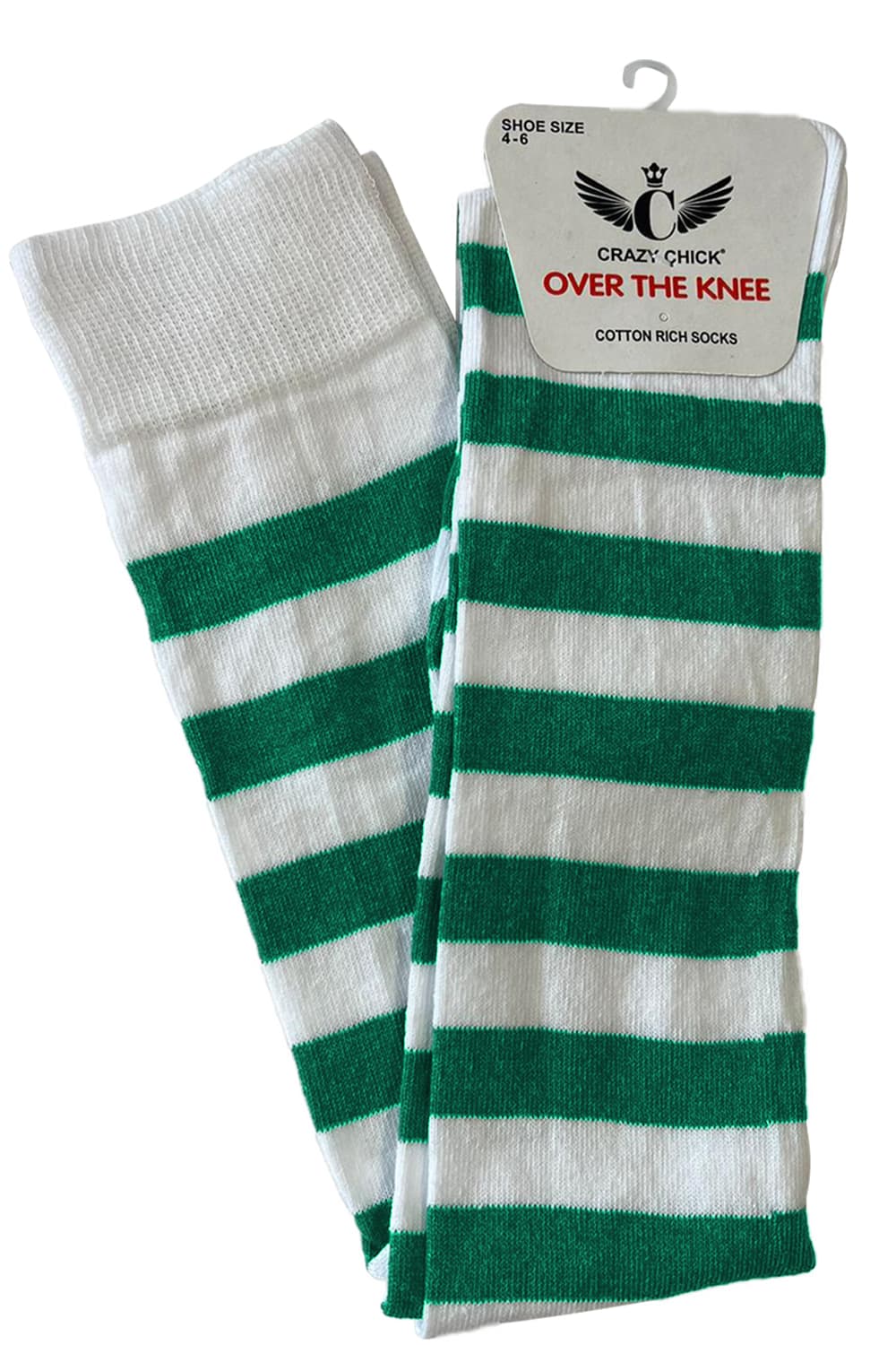 Crazy Chick Green White OTK Stripe Socks