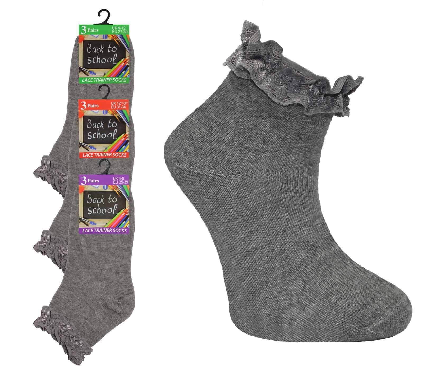 Crazy Chick Girls Grey Ankle Frill Socks (Pack of 3)