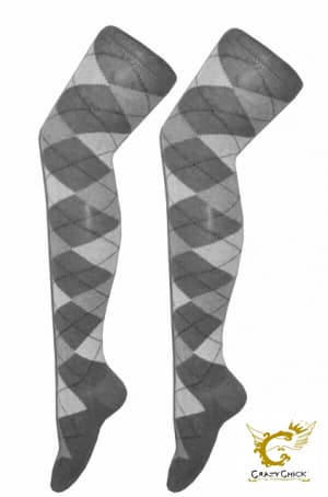 Crazy Chick Grey Diamante Argyle OTk Socks