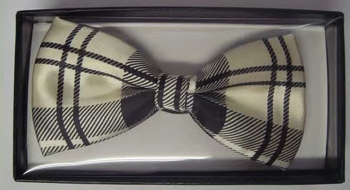 Wickedfun Ivory Cotton Tartan Bow Tie in Gift Box