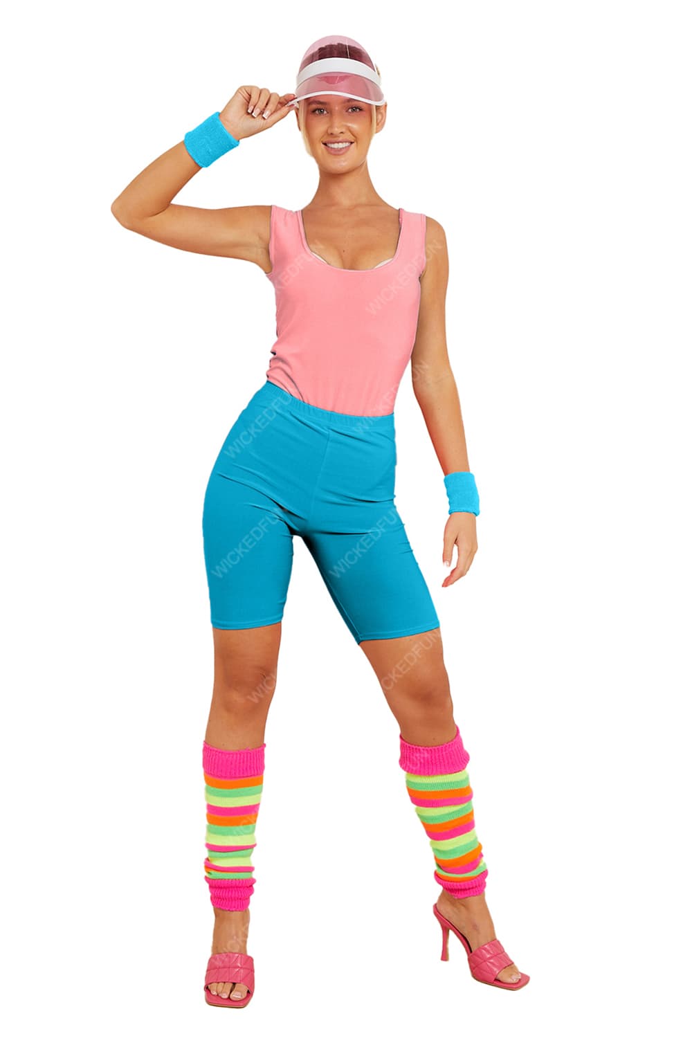 Wickedfun Ladies 80's Costume Neon Theme 7 Pcs Set