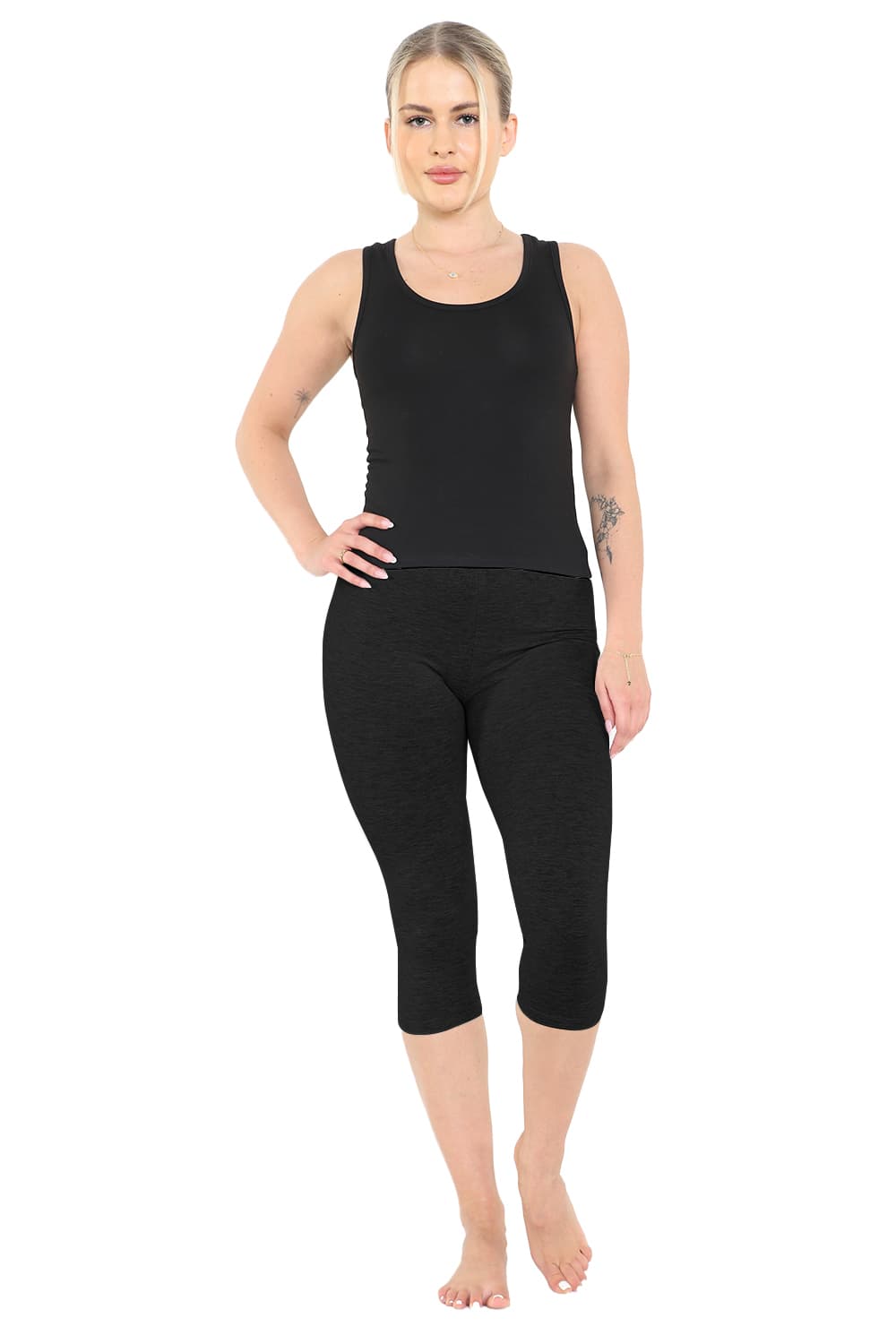 Crazy Chick Adult Black Cotton Capri Leggings 3/4 length