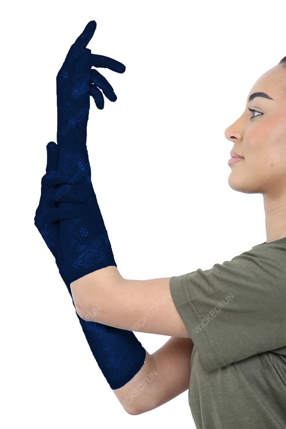Wickedfun Long Lace Gloves Navy Blue